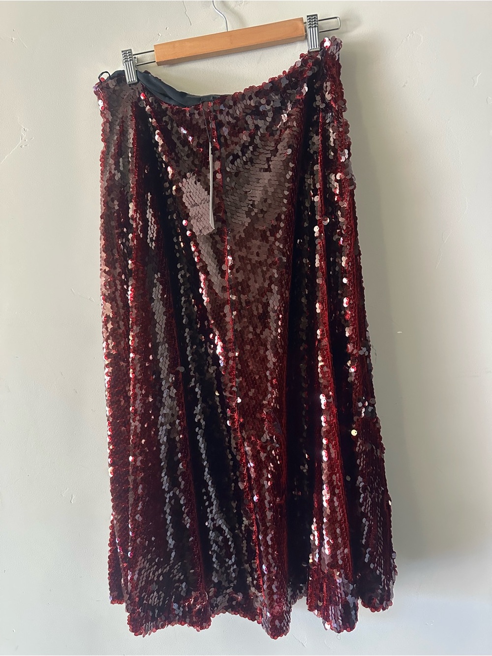 Zara Burgundy Sequin A-Line Maxi Skirt